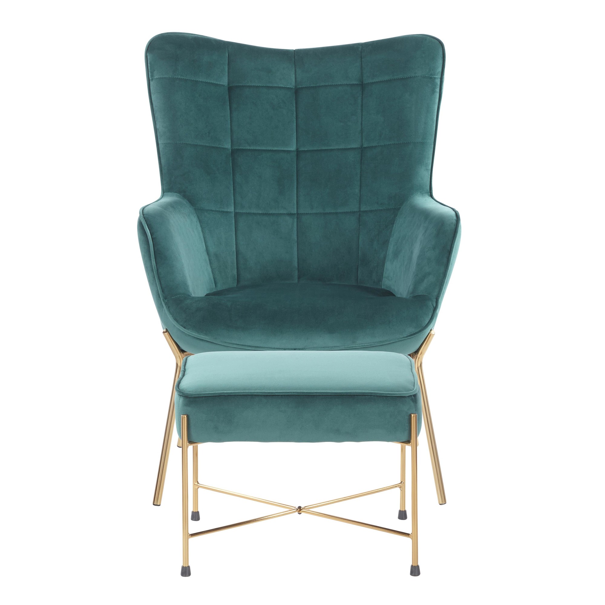 Izzy Green Velvet Gold Metal Contemporary Lounge Chair Ottoman 5 Izzy Green Velvet Gold Metal Contemporary Lounge Chair Ottoman - Image 5