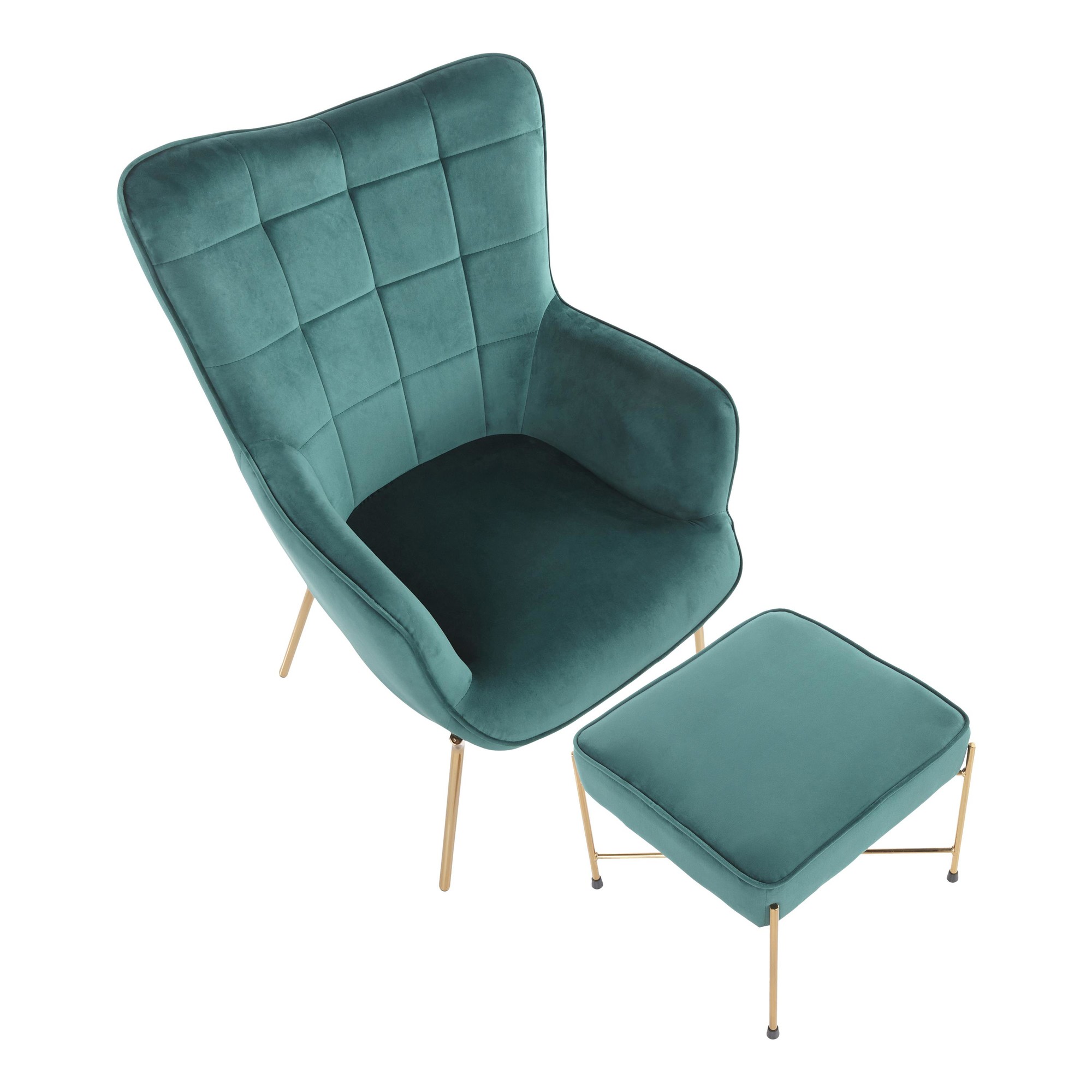 Izzy Green Velvet Gold Metal Contemporary Lounge Chair Ottoman 6 Izzy Green Velvet Gold Metal Contemporary Lounge Chair Ottoman - Image 6