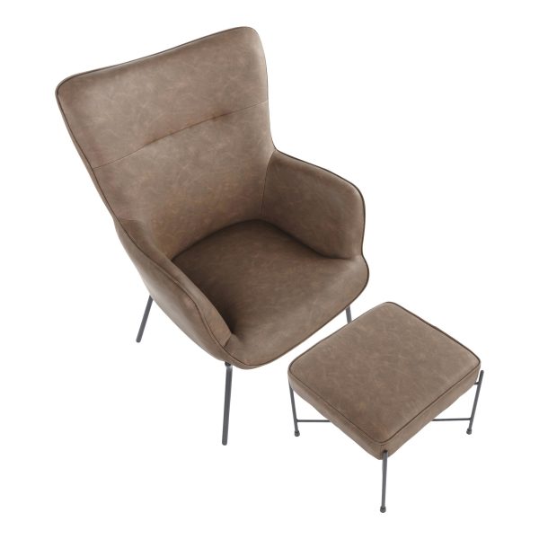 Izzy Industrial Black Lounge Chair and Ottoman Set 10