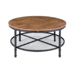 Industrial Round Coffee Table with 2-Tier Storage Shelves 4 Industrial Round Coffee Table with 2-Tier Storage Shelves