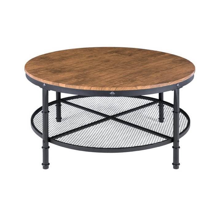 Industrial Round Coffee Table with 2-Tier Storage Shelves 1 Industrial Round Coffee Table with 2-Tier Storage Shelves