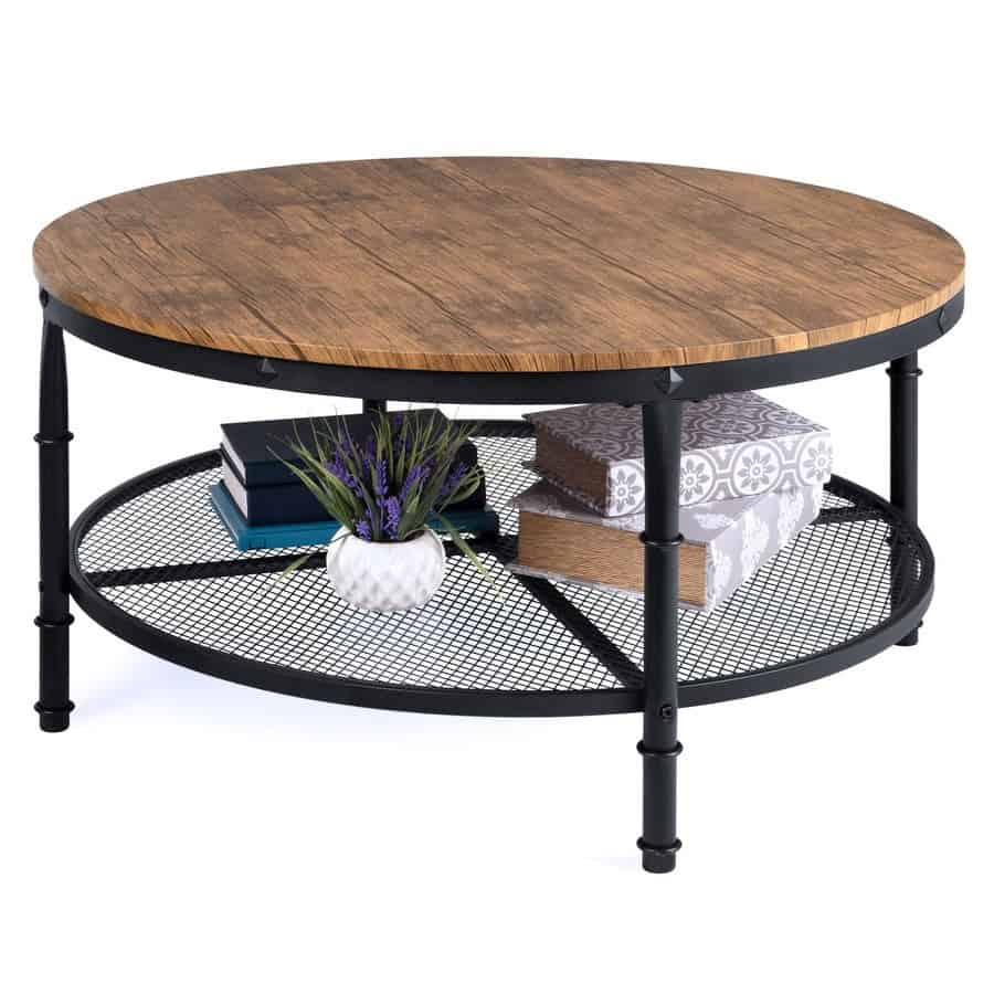 Industrial Round Coffee Table with 2-Tier Storage Shelves 2 Industrial Round Coffee Table with 2-Tier Storage Shelves - Image 2