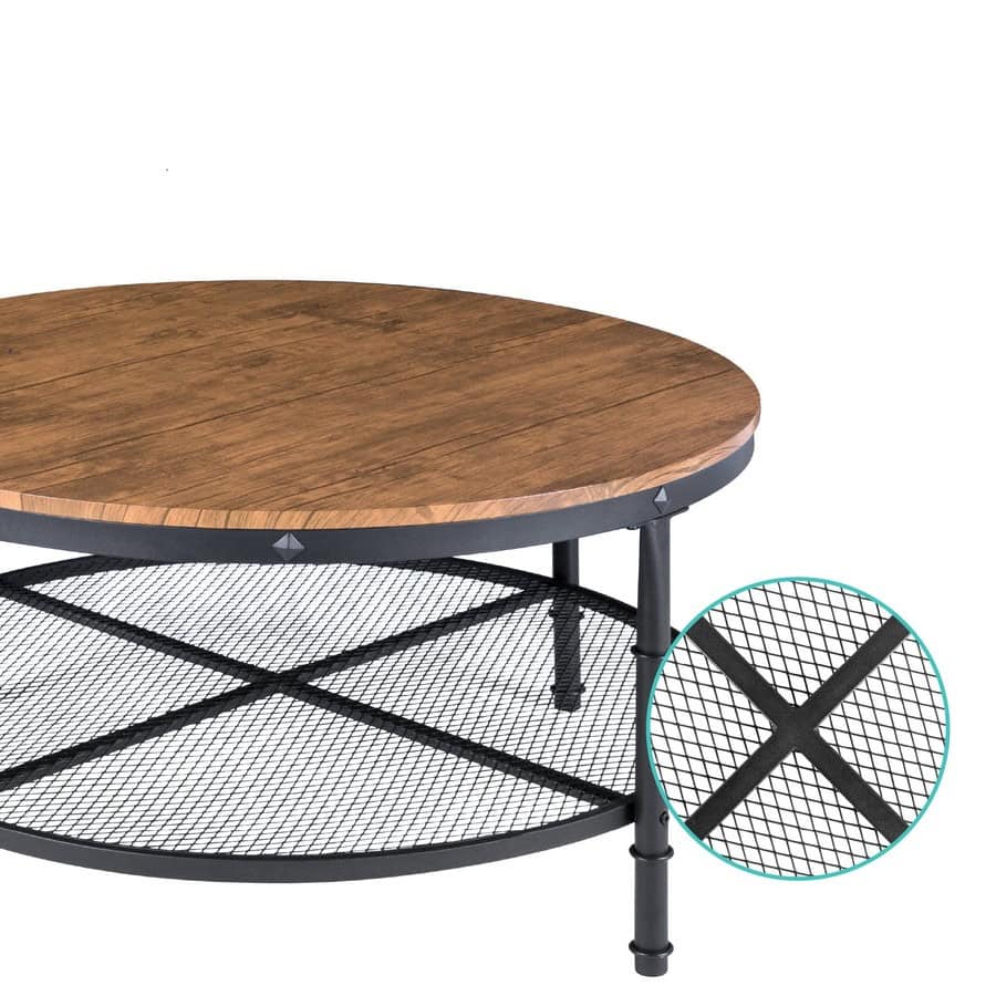 Industrial Round Coffee Table with 2-Tier Storage Shelves 3 Industrial Round Coffee Table with 2-Tier Storage Shelves - Image 3