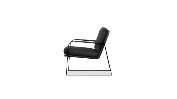 JAMESON Black Leather Lounge Chair Black Powder Coated Legs 1