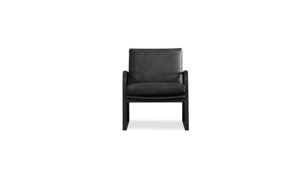 JAMESON Black Leather Lounge Chair Black Powder Coated Legs 2