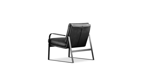 JAMESON Black Leather Lounge Chair Black Powder Coated Legs 3