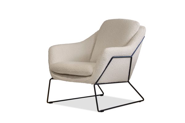 JASPER Cream Boucle Leather Lounge Chair Black Legs