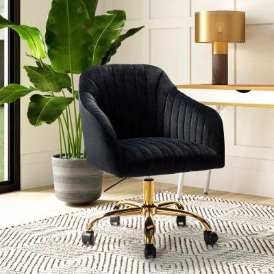 Jacinda Black Velvet Modern Swivel Adjustable Height Office Chair