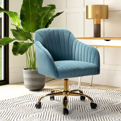 Jacinda Blue Velvet Modern Swivel Adjustable Height Task Chair