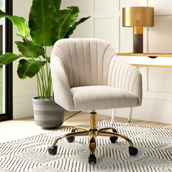 Jacinda Tan Velvet Swivel Modern Adjustable Height Office Task Chair