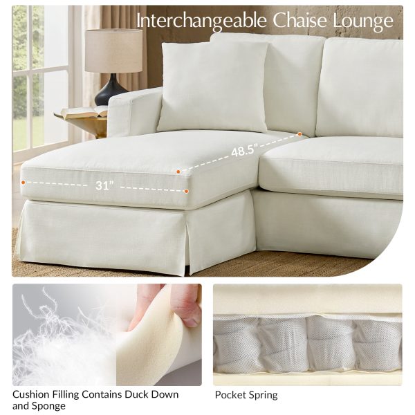 Jacindo Farmhouse Linen Blend Reversible Chaise Slipcovered Sectional 3