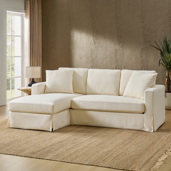Jacindo Linen Reversible Chaise Farmhouse Slipcovered Sectional Sofa 1