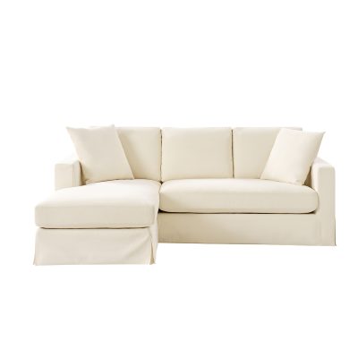 Jacindo Linen Reversible Chaise Farmhouse Slipcovered Sectional Sofa