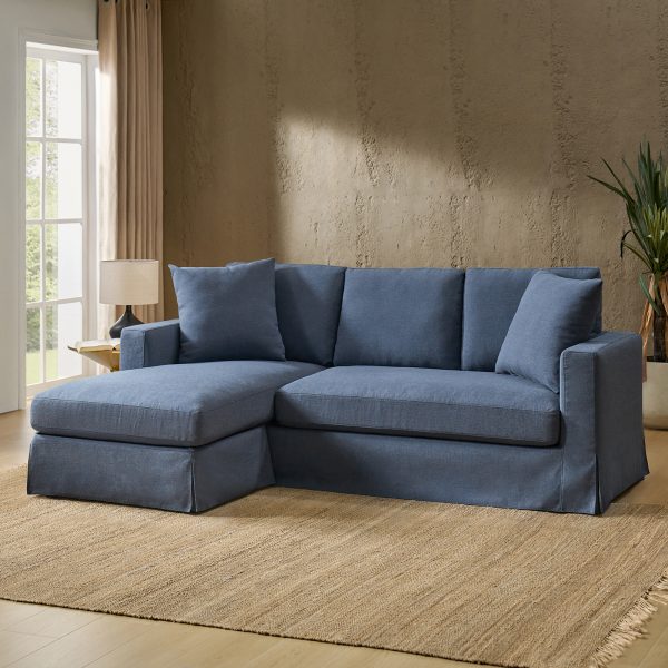 Jacindo Navy Farmhouse Reversible Chaise Slipcovered Sectional 1
