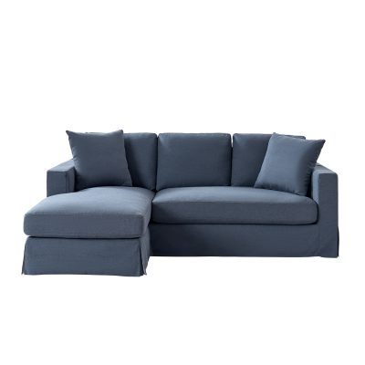 Jacindo Navy Farmhouse Reversible Chaise Slipcovered Sectional