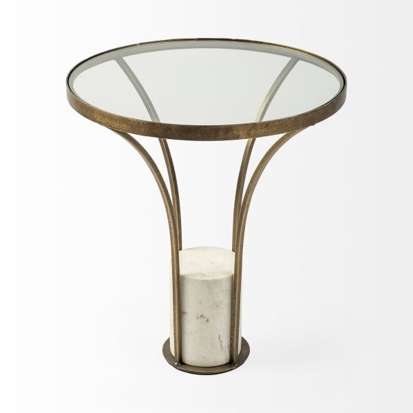 Jacinta II 21 Round Glass Top Metal and Marble Pedestal EndSide Table 2