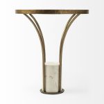 Jacinta II 21" Round Glass Top Metal and Marble Pedestal End/Side Table