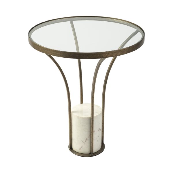 Jacinta II 21 Round Glass Top Metal and Marble Pedestal EndSide Table