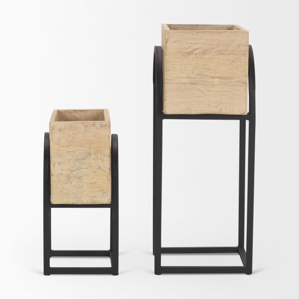 Jadine Set of 2 Beige Wood w Black Metal Arch Frames 2
