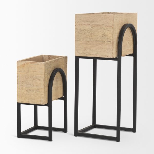 Jadine Set of 2 Beige Wood w Black Metal Arch Frames 4