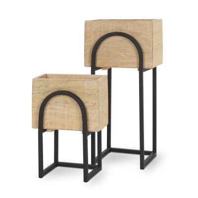Jadine Set of 2 Beige Wood w/ Black Metal Arch Frames