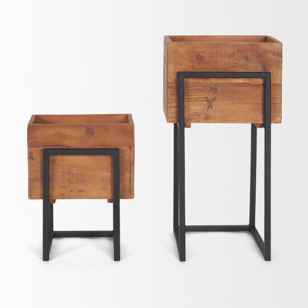 Jadine Set of 2 Medium Brown Wood w Black Metal Rectangle Frames 3