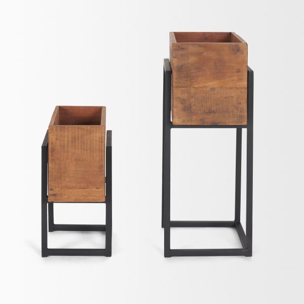 Jadine Set of 2 Medium Brown Wood w Black Metal Rectangle Frames 4