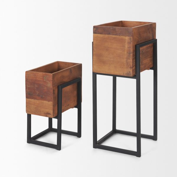 Jadine Set of 2 Medium Brown Wood w Black Metal Rectangle Frames 6