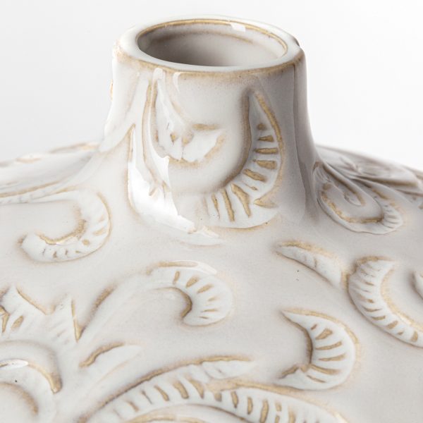 Jadiza II Medium White Glaze Floral Pattern Vase 6