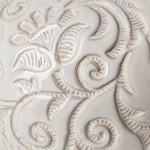 Jadiza II Medium White Glaze Floral Pattern Vase 7