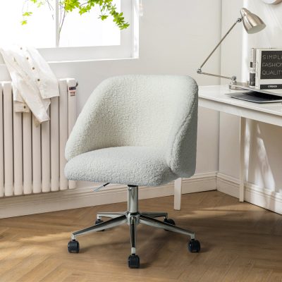 Jahwe Ivory Sherpa Golden Frame Ergonomic Swivel Task Chair