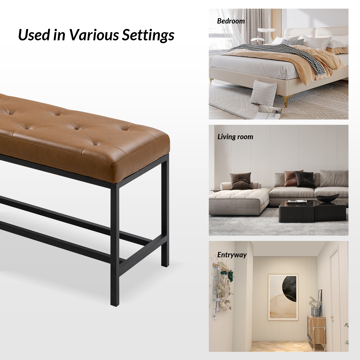 Jakob Camel Vegan Leather Button-Tufted Storage Bench 5 Jakob Camel Vegan Leather Button-Tufted Storage Bench - Image 5