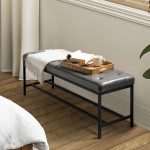 Jakob Grey Vegan Leather Button Tufted Storage Bench 6 Jakob Grey Vegan Leather Button Tufted Storage Bench