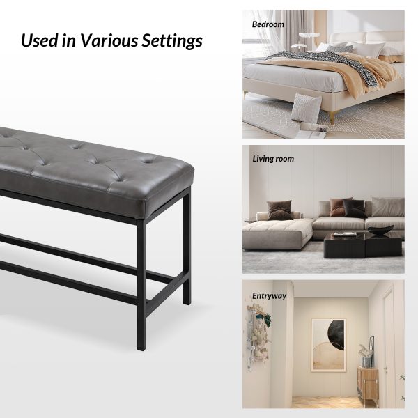 Jakob Grey Vegan Leather Button Tufted Storage Bench 4