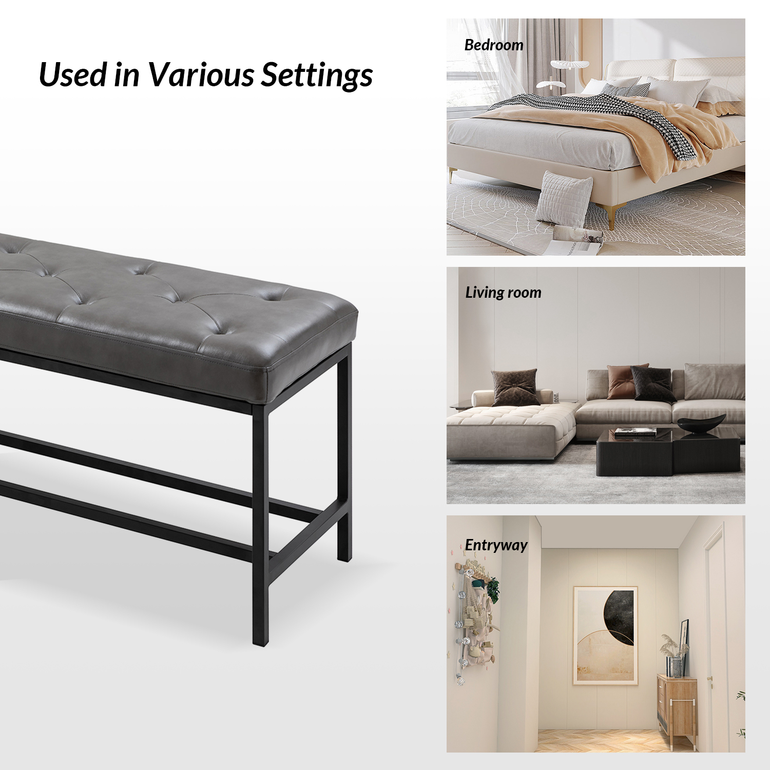 Jakob Grey Vegan Leather Button Tufted Storage Bench 5 Jakob Grey Vegan Leather Button Tufted Storage Bench - Image 5