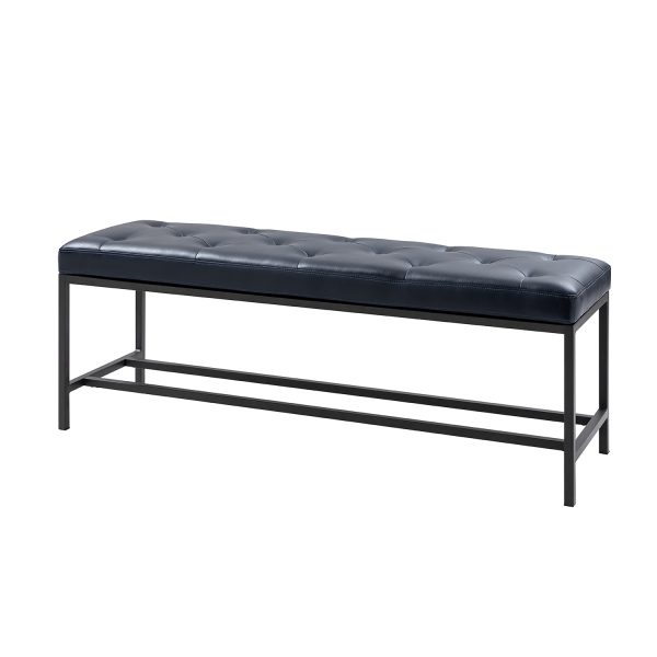 Jakob Navy Vegan Leather Button Tufted Storage Bench 1