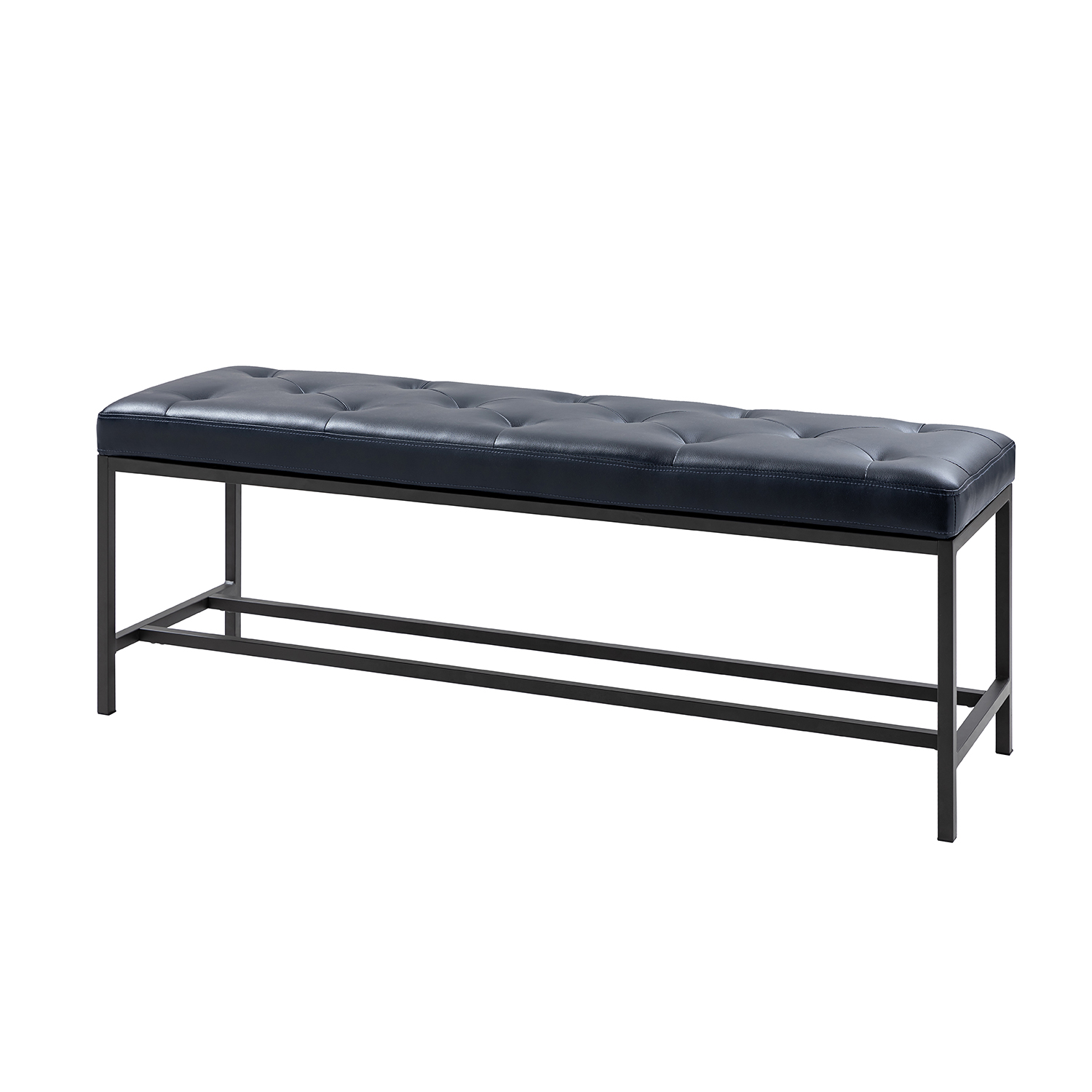Jakob Navy Vegan Leather Button-Tufted Storage Bench 2 Jakob Navy Vegan Leather Button-Tufted Storage Bench - Image 2