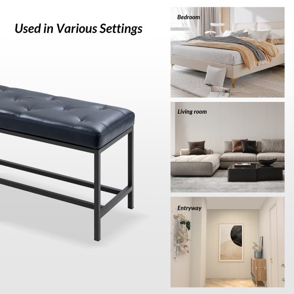 Jakob Navy Vegan Leather Button Tufted Storage Bench 4