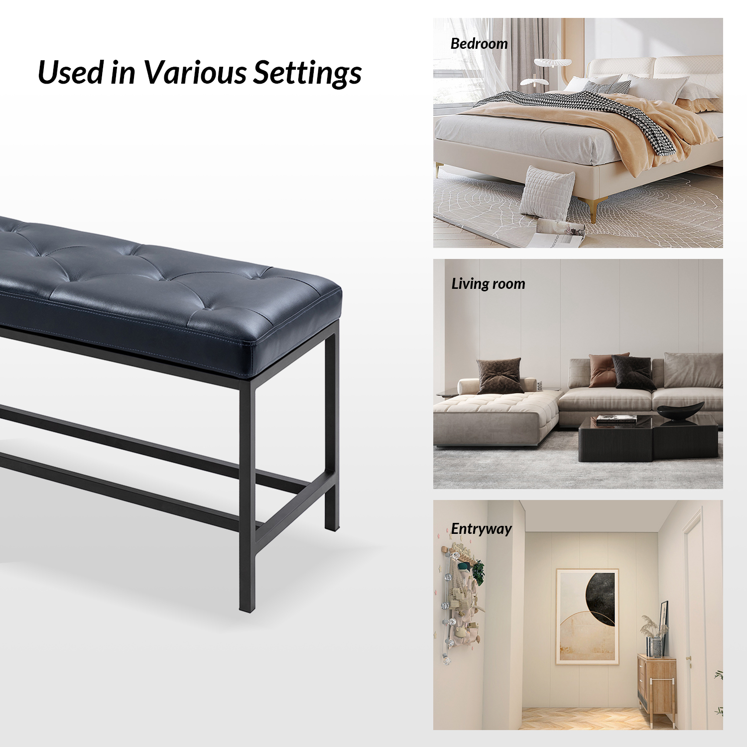 Jakob Navy Vegan Leather Button-Tufted Storage Bench 5 Jakob Navy Vegan Leather Button-Tufted Storage Bench - Image 5