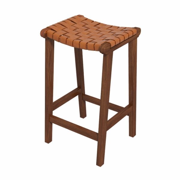 Tan Leather Mid-Century Modern Counter Stool 24.5 Inch