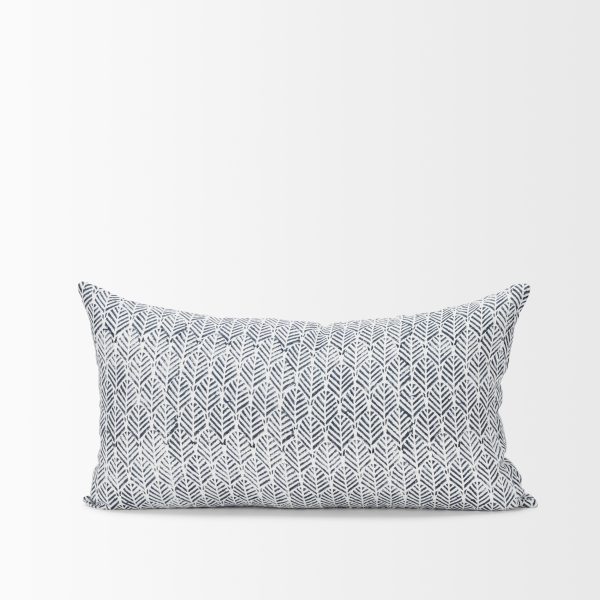 Janelle Cream w Indigo Print Linen Lumbar Decorative Pillow Cover 2