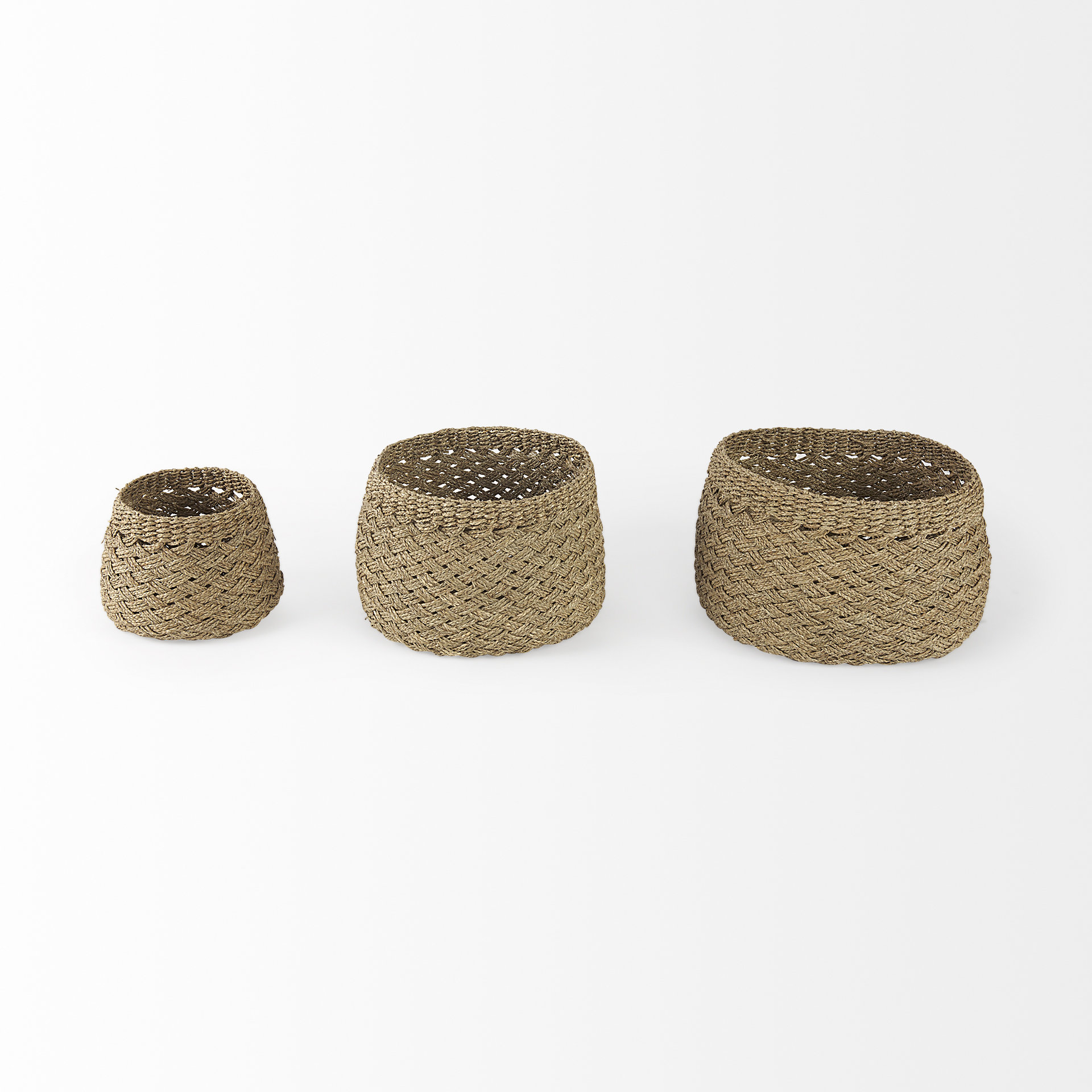 Jarek 15.0L x 15.0W x 11.8H (Set of 3) Medium Brown Seagrass Basket Cross Weave Round Basket 3 Jarek 15.0L x 15.0W x 11.8H (Set of 3) Medium Brown Seagrass Basket Cross Weave Round Basket - Image 3