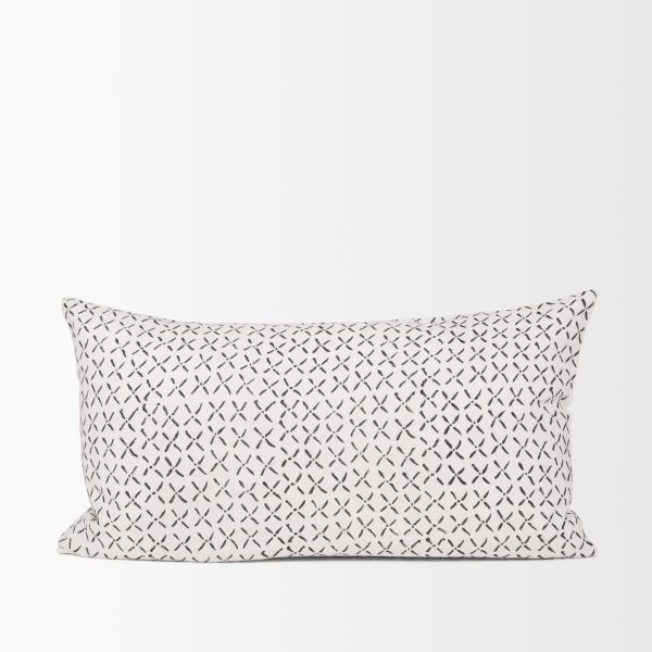Jayden Cream w Black Print Linen Lumbar Decorative Pillow Cover 2