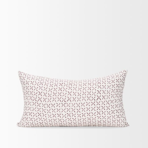 Jayden Cream w Merlot Print Linen Lumbar Decorative Pillow Cover 2