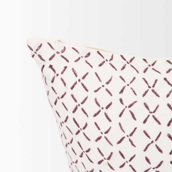 Jayden Cream w Merlot Print Linen Lumbar Decorative Pillow Cover 7