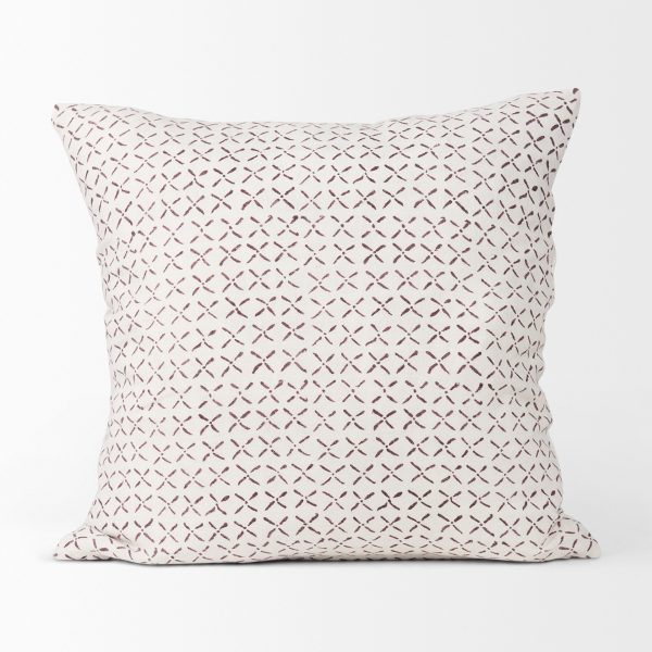 Jayden Cream w Merlot Print Linen Square Decorative Pillow Cover 2