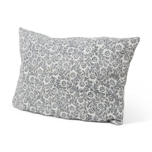 Jayne Cream w Indigo Print Linen Lumbar Decorative Pillow Cover
