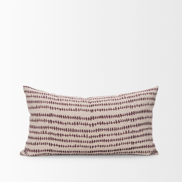 Jenna Beige w Merlot Print Linen Lumbar Decorative Pillow Cover 2