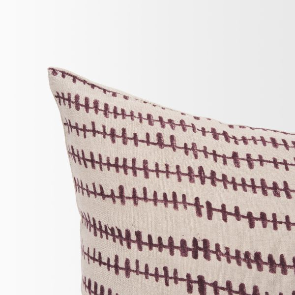 Jenna Beige w Merlot Print Linen Lumbar Decorative Pillow Cover 5