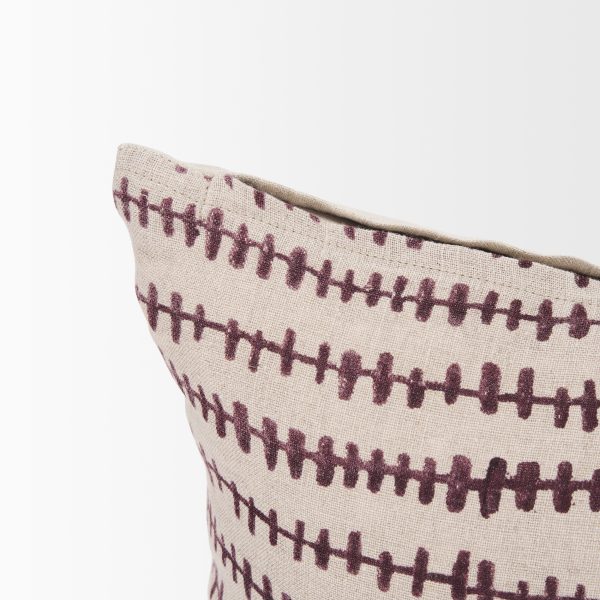 Jenna Beige w Merlot Print Linen Lumbar Decorative Pillow Cover 7
